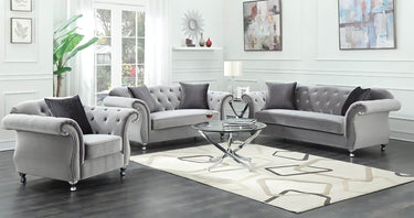 Luxury Grey Velvet Chesterfield Sofa Sets - 1, 2 & 3 Seaters with Silver Nail Head Trim - UK Luxury Furniture